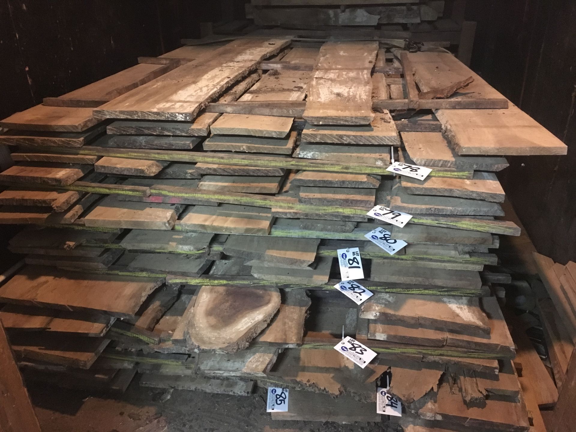 9 Slabs of 1" Thick kiln dried Myrtlewood 6' x 9-12" wide - approximately 50 bd ft