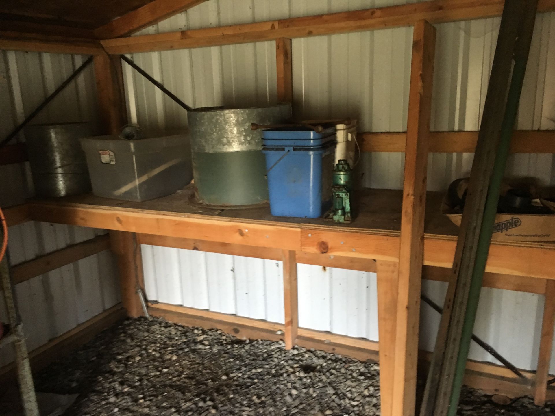 Contents inside shed including 2 gas cans, bug lamp, electric trimmer, screens, pallets etc. - Image 3 of 3