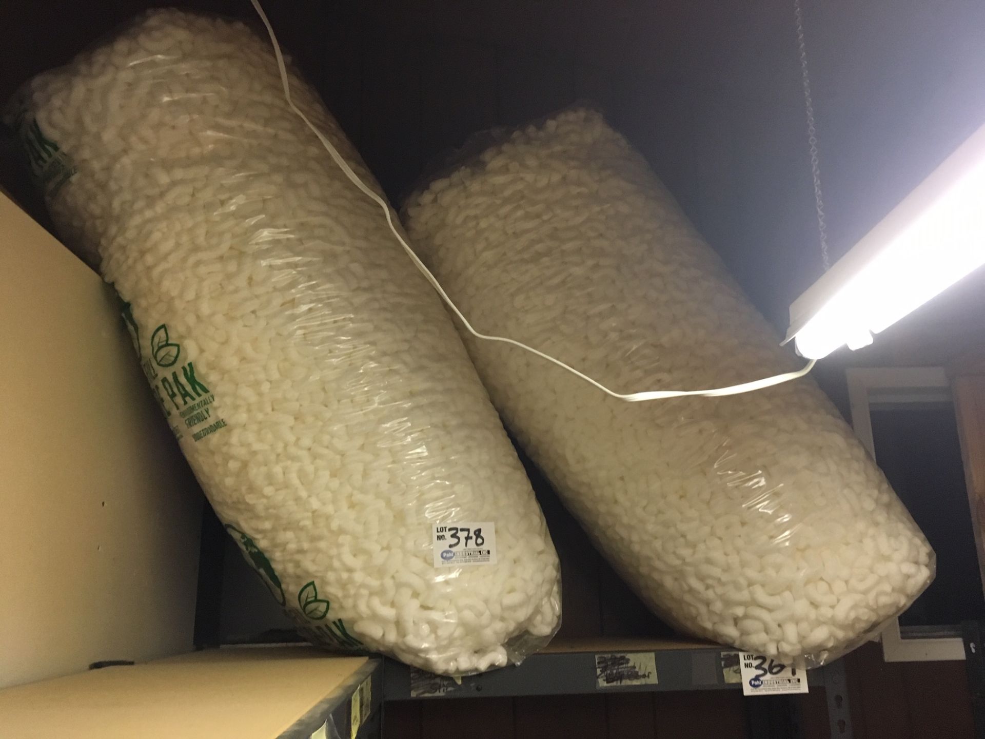 Large bags of Styrofoam packing peanuts