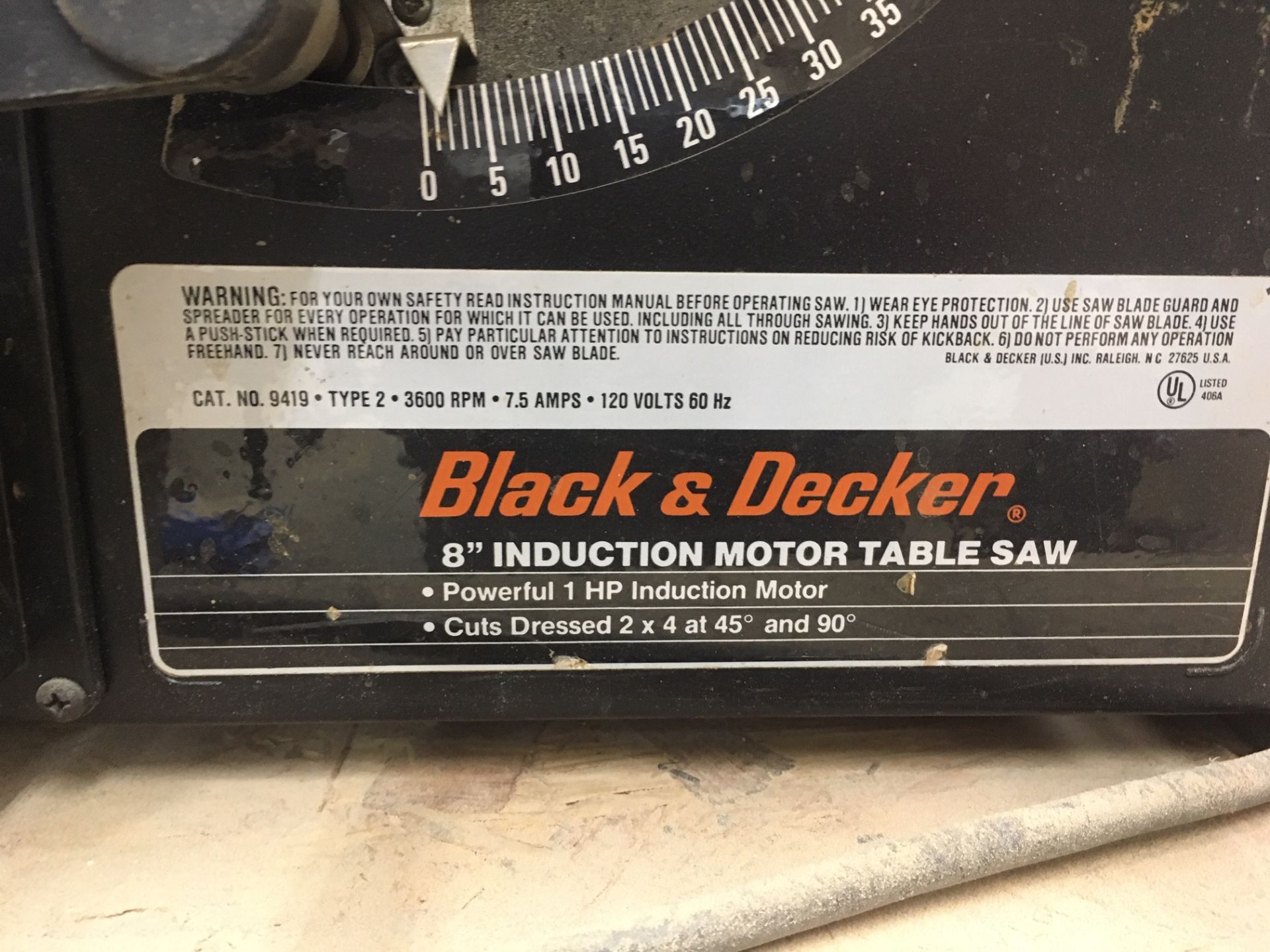 Black and Decker 9419 8" Induction Motor Table Saw with spring loaded slider fixture - Image 2 of 2