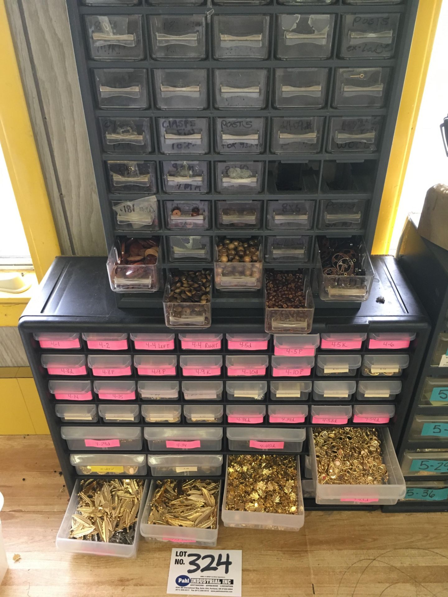 44-Drawer and 45-Drawer parts bins with assorted Jewelry