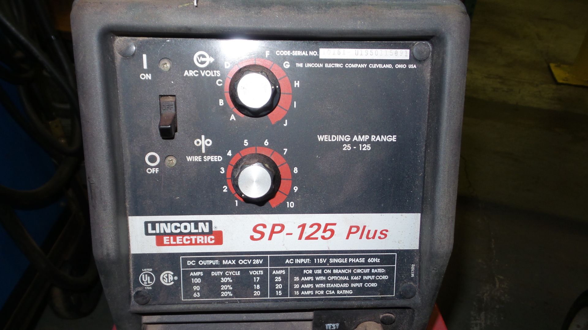 Lincoln SP-125 Plus Wire Feed Mig Welder Gauges, Lead, and cart - Image 2 of 3