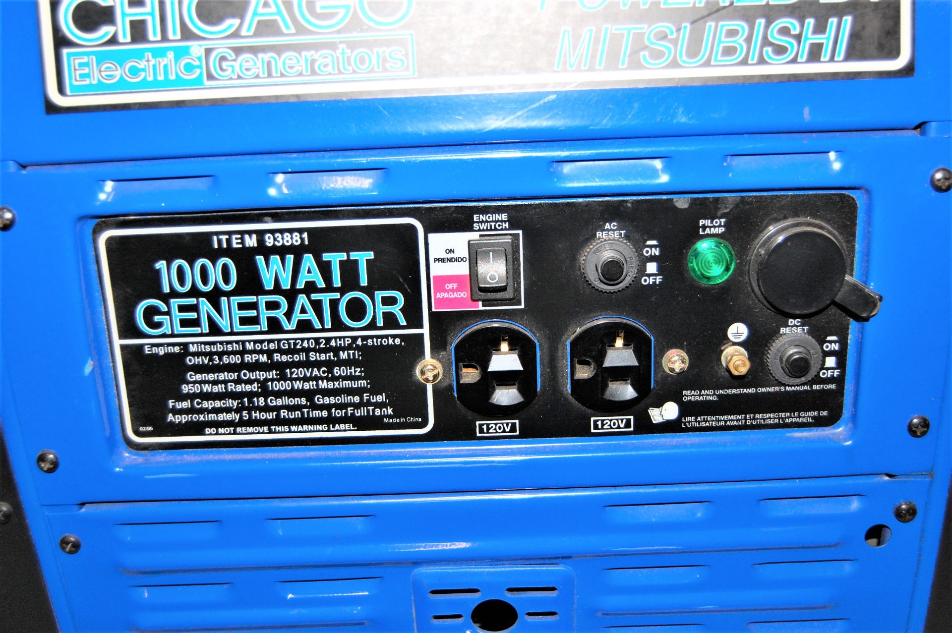 New Mistubishi 1000W Generator, 120V/60Hz Output - Image 2 of 6