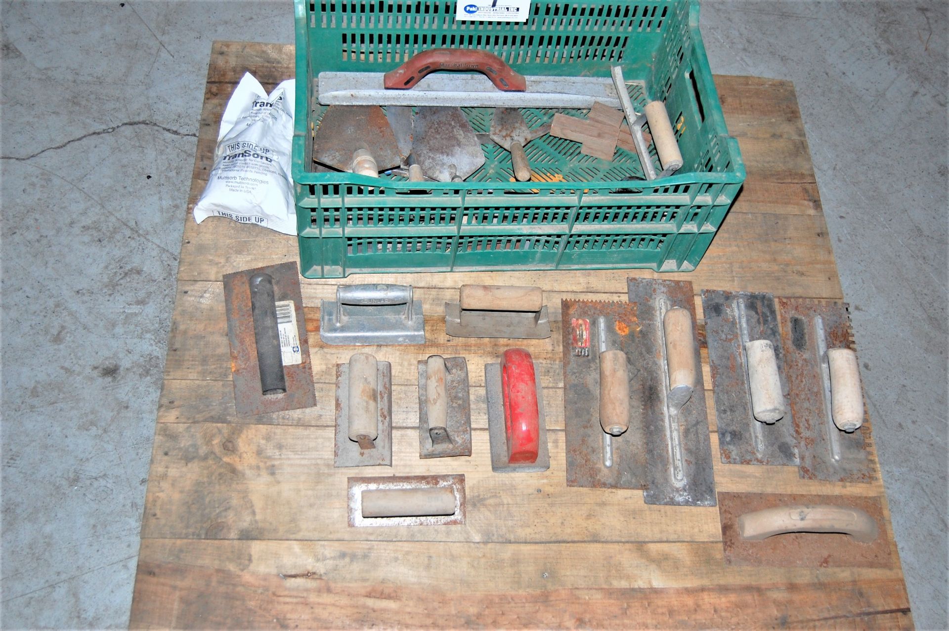 Assorted Concrete Tools with concrete broom