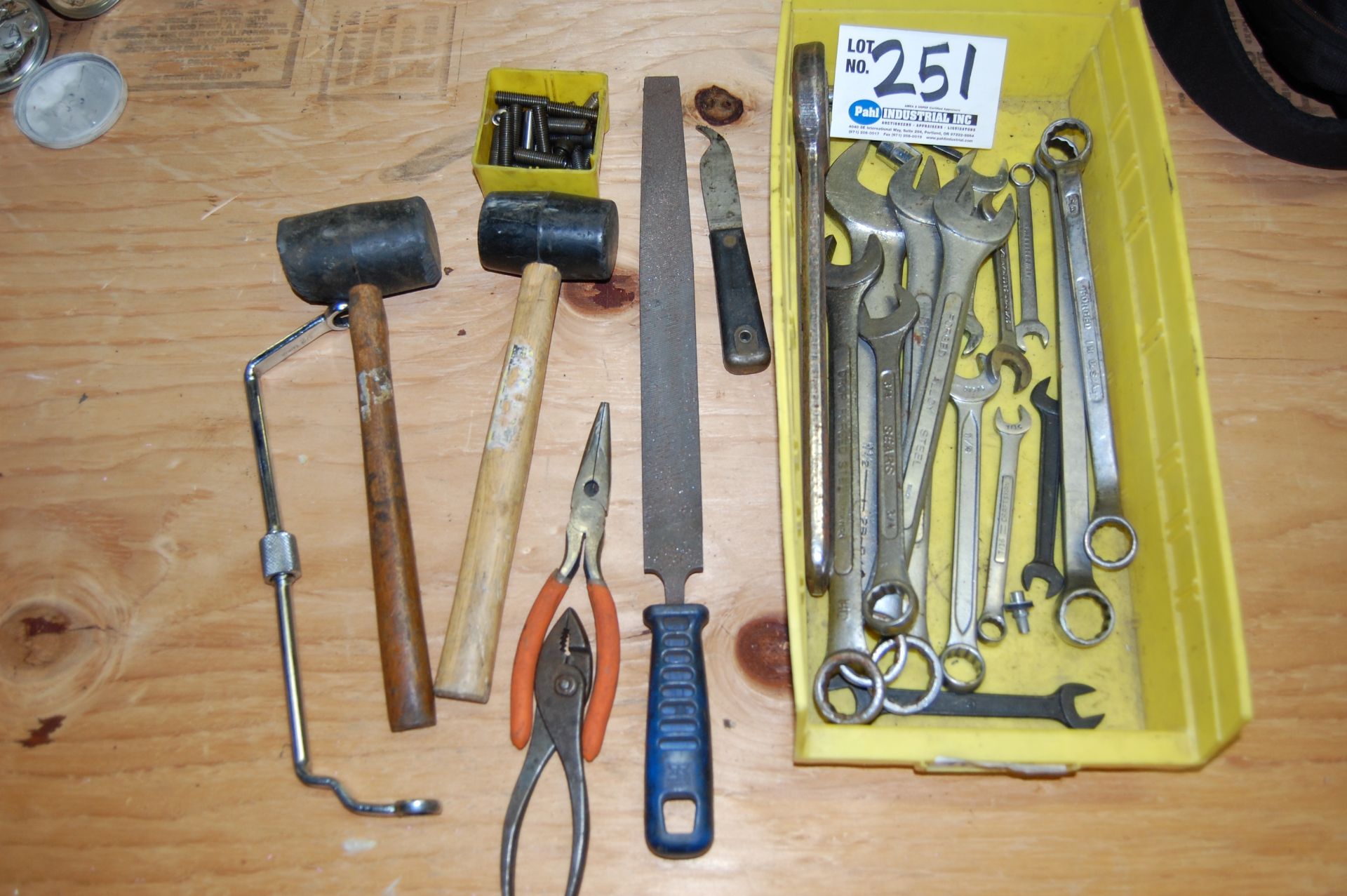 Assorted Hand Tools Rubber Mallets, open/box end wrenches, file etc