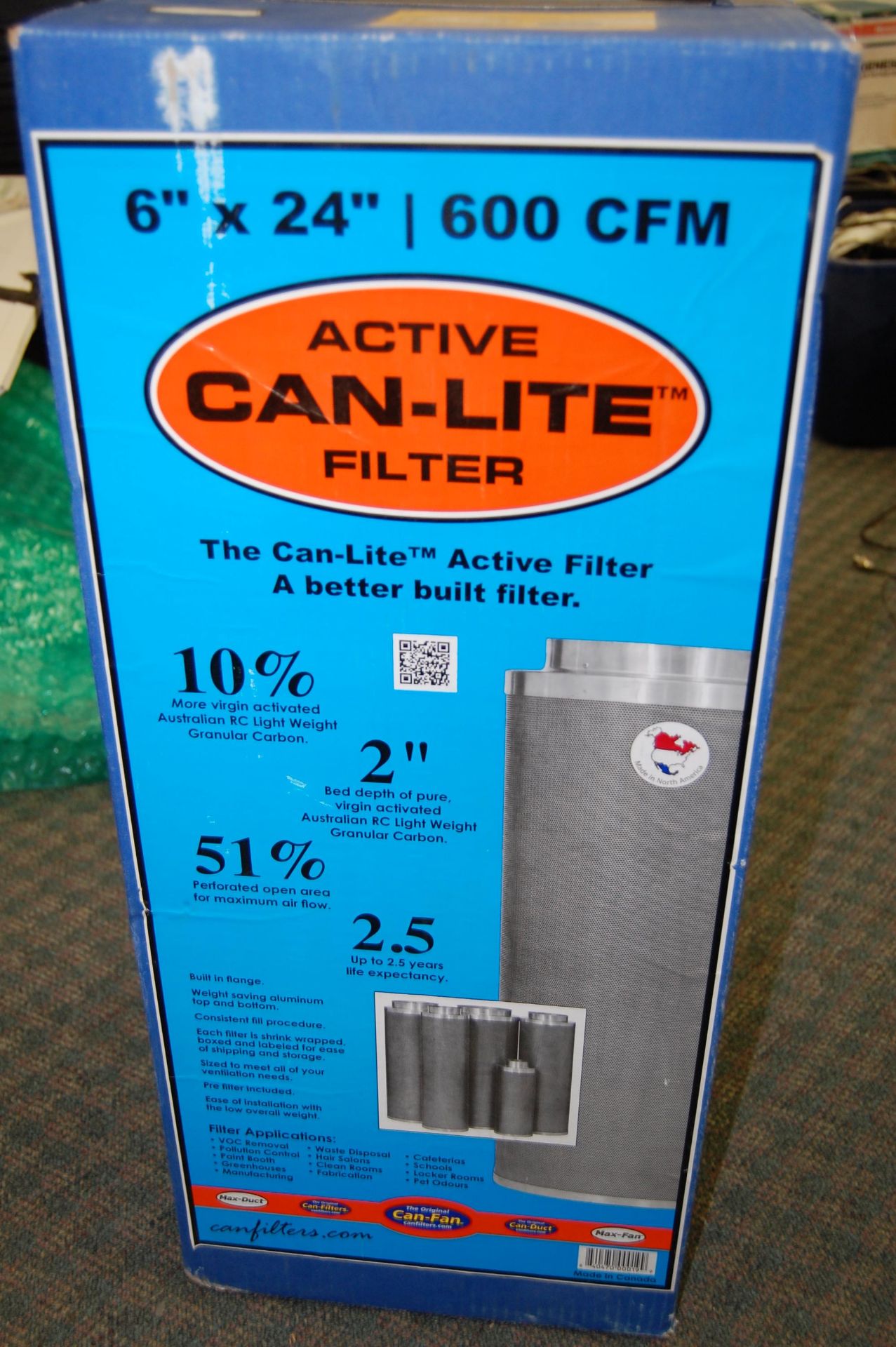 Can-Lite 6" x 24" 600CFM Carbon Filter New in Box - Image 2 of 2