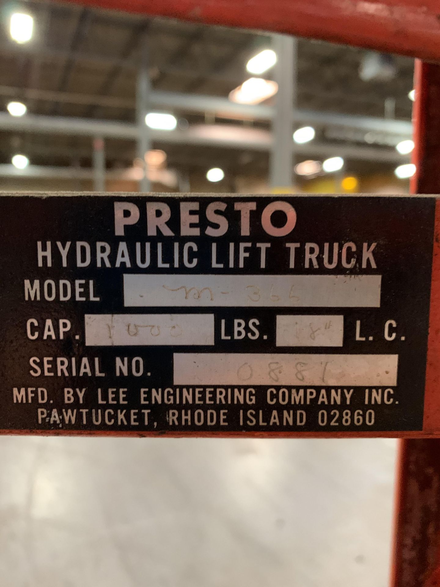 Presto N-366 1000 lb. Hydraulic Lift Truck - Image 3 of 3