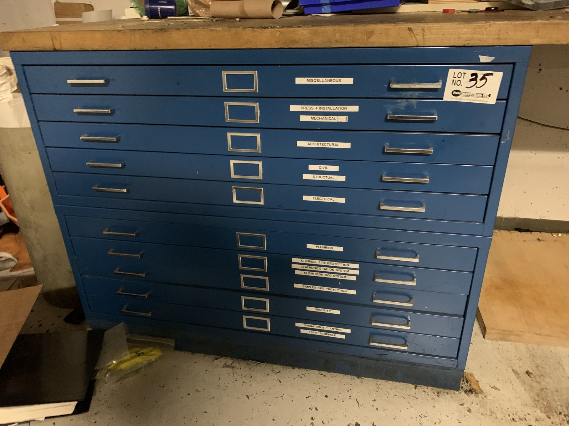 8' X 38" Work Table w/(2) 5 drawer print cabinets - Image 2 of 2