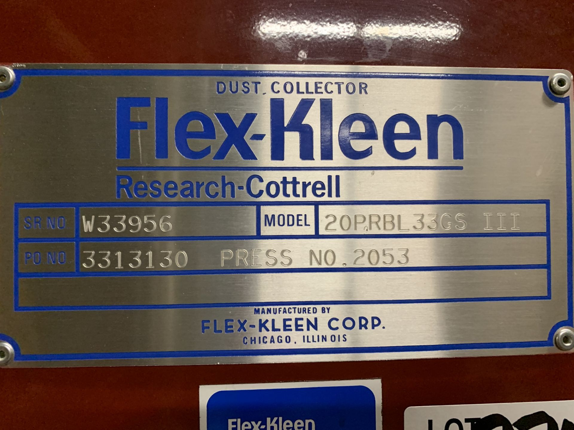 Flex - Kleen model 20PRBL33GS III Industrial Dust Collector s/n W33958 - Image 2 of 3
