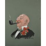 Starr Wood (1870-1944) British. Portrait of a Jovial Man Smoking a Pipe, Mixed Media, Signed,