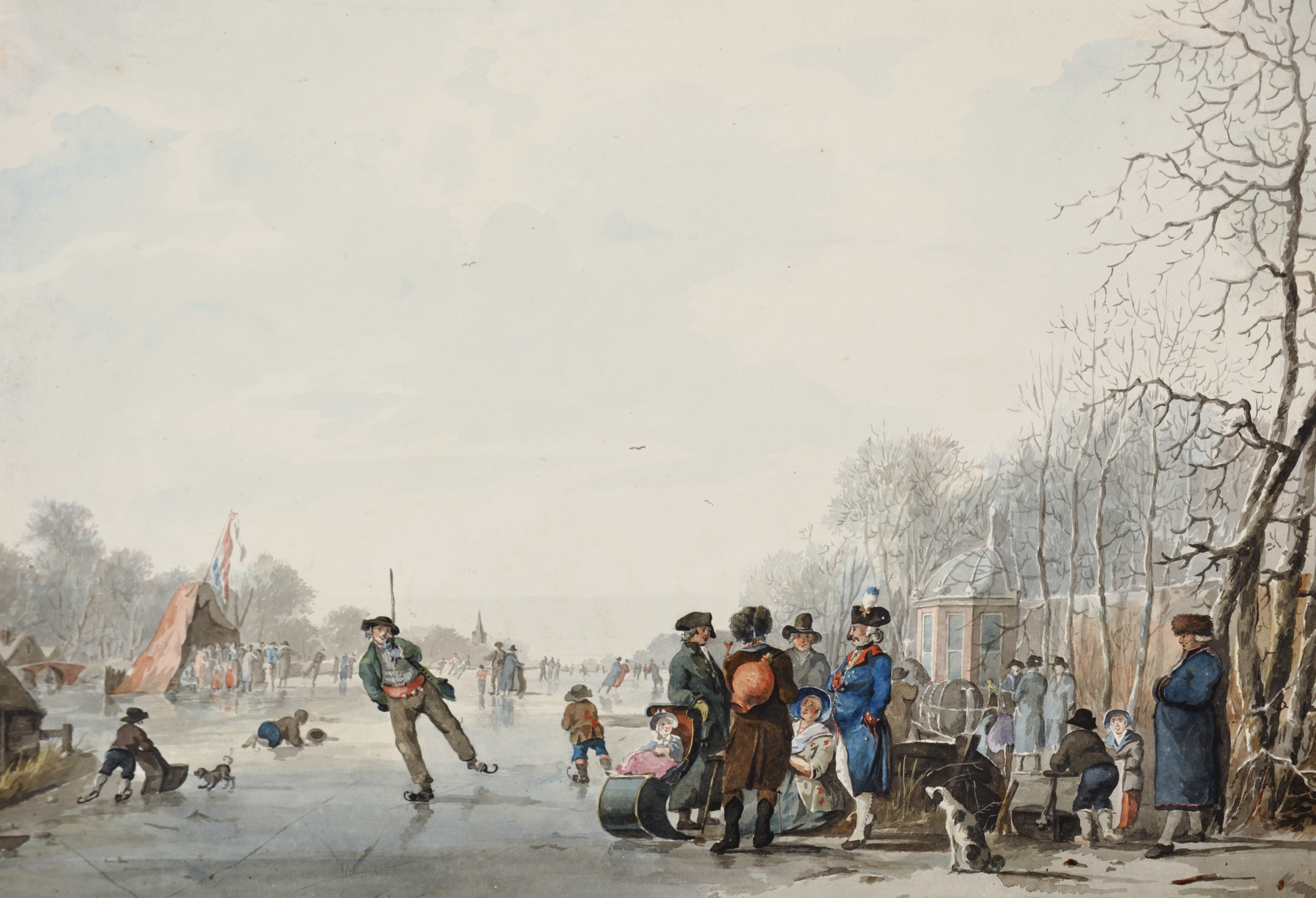 Jan Anthoine Langendyk (1780-1818) Dutch. "Many Skaters on the Ice, Koek En Zopie in the