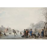 Jan Anthoine Langendyk (1780-1818) Dutch. "Many Skaters on the Ice, Koek En Zopie in the