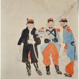 19th Century French School. "The Muster", a Study of Satirical Soldiers in Uniform, Watercolour
