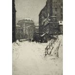 Luigi Kasimir (1881-1962) Austro-Hungarian. A Town Scene in the Snow, Etching, Signed in Pencil,