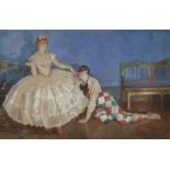 T... Williams (19th - 20th Century) British. Pierrot with a Ballet Dancer, Mixed Media, Signed,