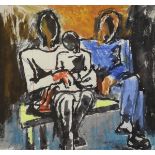 Josef Herman (1911-2000) Polish. "Family Group", Seated in an Interior, Watercolour, Pastel, Pen and