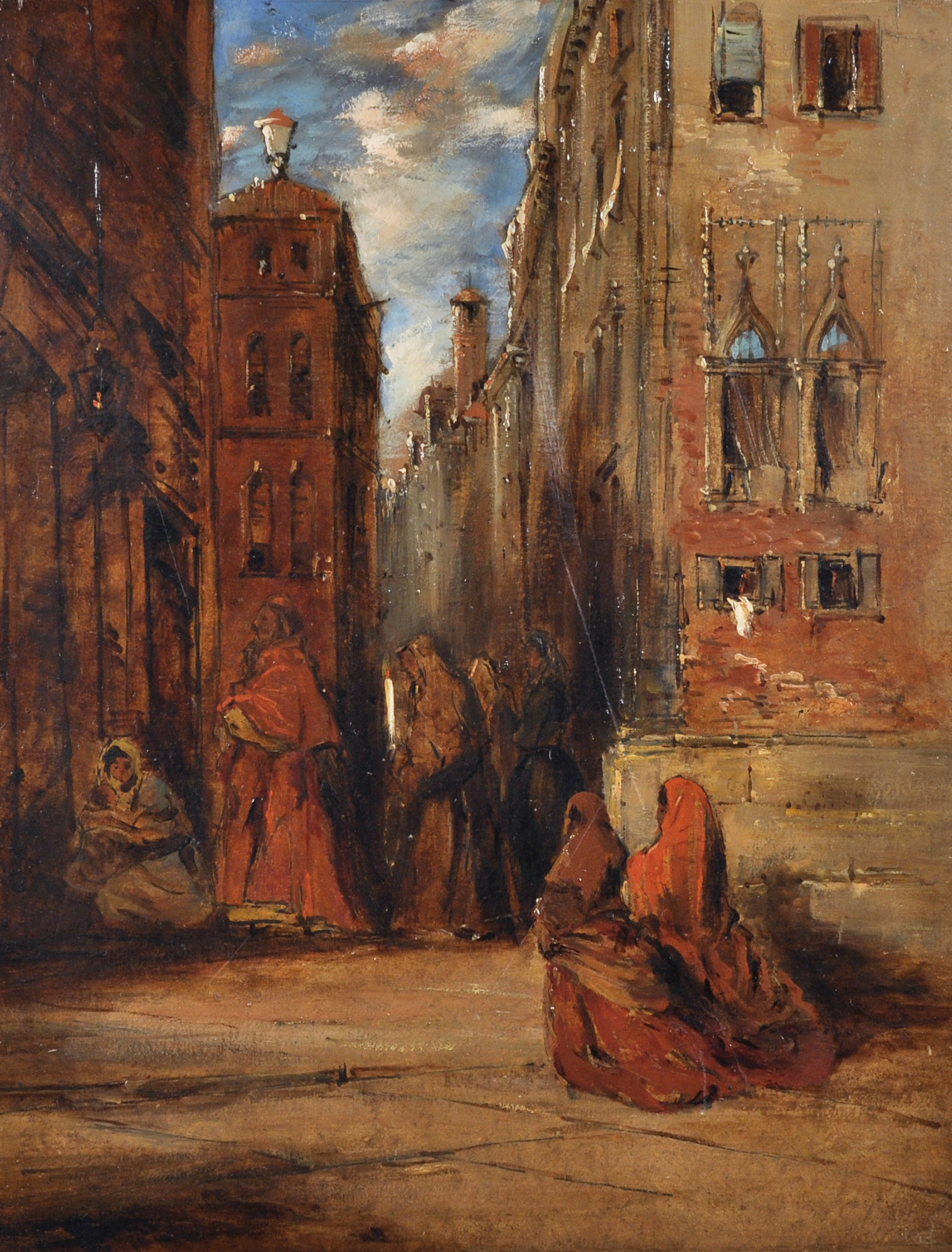 James Holland (1799/1800-1870) British. A Venetian Scene, with Figures entering a Church, Oil on