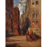 James Holland (1799/1800-1870) British. A Venetian Scene, with Figures entering a Church, Oil on