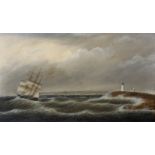 Clement Drew (1806-1889) American. "Eastern Point Light Gloucester Harbor" (Massachusetts, USA),