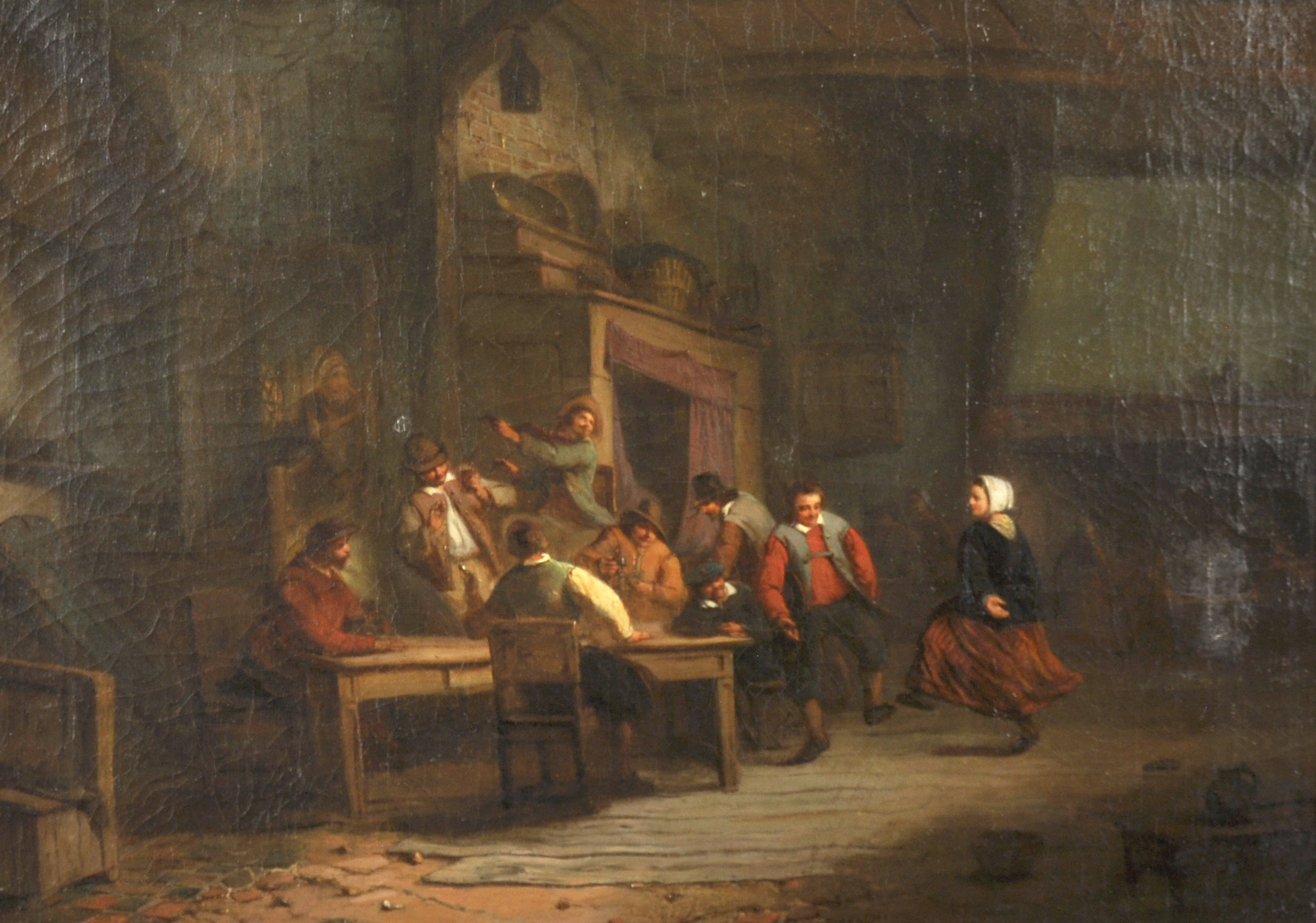 Early 19th Century Dutch School. A Tavern Scene, with Figures Dancing, Oil on Canvas, 17.5" x 24.