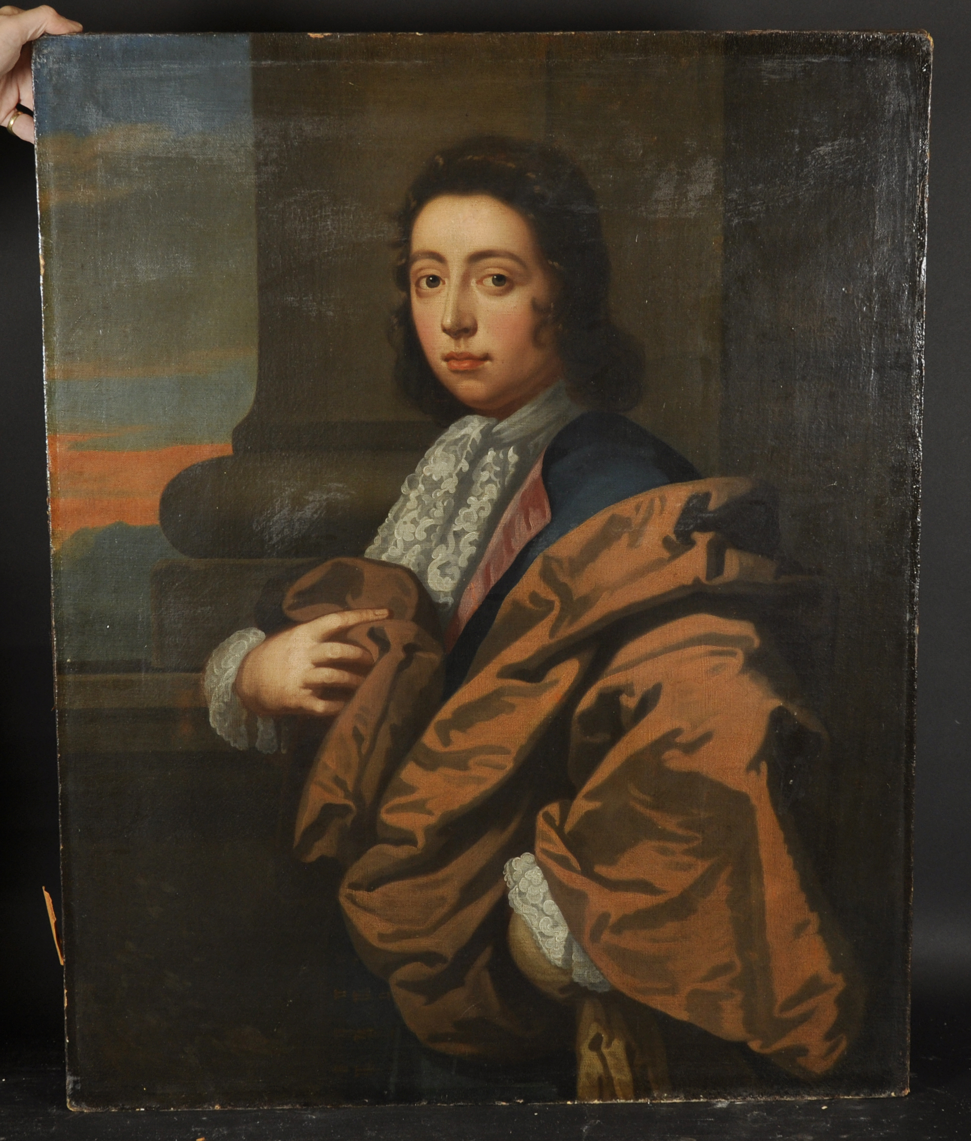 Circle of Godfrey Kneller (1646-1723) British. Portrait of a Nobleman, wearing a Brown Cape, Oil - Image 2 of 5