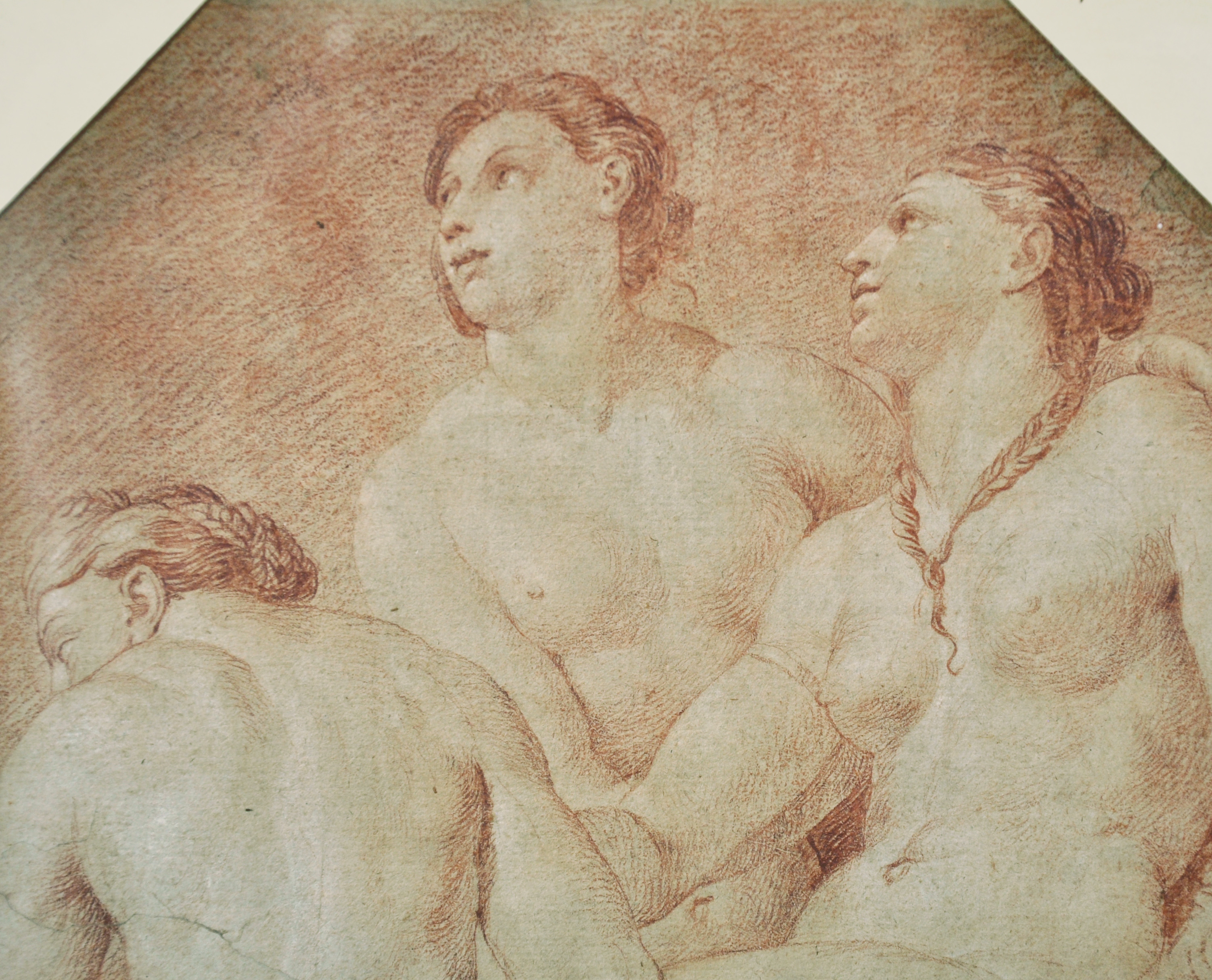 18th Century Italian School. Three Naked Figures, Sanguine, Octagonal, 16.25" x 10" (41.2 x 25.4cm). - Image 3 of 4