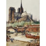 Charles Dixon (act.1748-1798) British. 'Notre Dame on the Seine, Paris', Watercolour, 14.25" x 10.