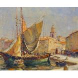 Andre Beronneau (1886-1973) French. A Mediterranean Harbour Scene, with Sailing Boats, Oil on