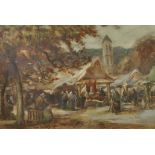 Thomas William Morley (1859-1925) British. A French Market Scene, with Figures, Watercolour,