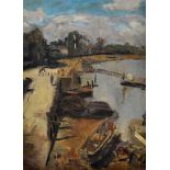 Attributed to Walter Richard Sickert (1860-1942) British. "The Towing Path, Putney", with Moored