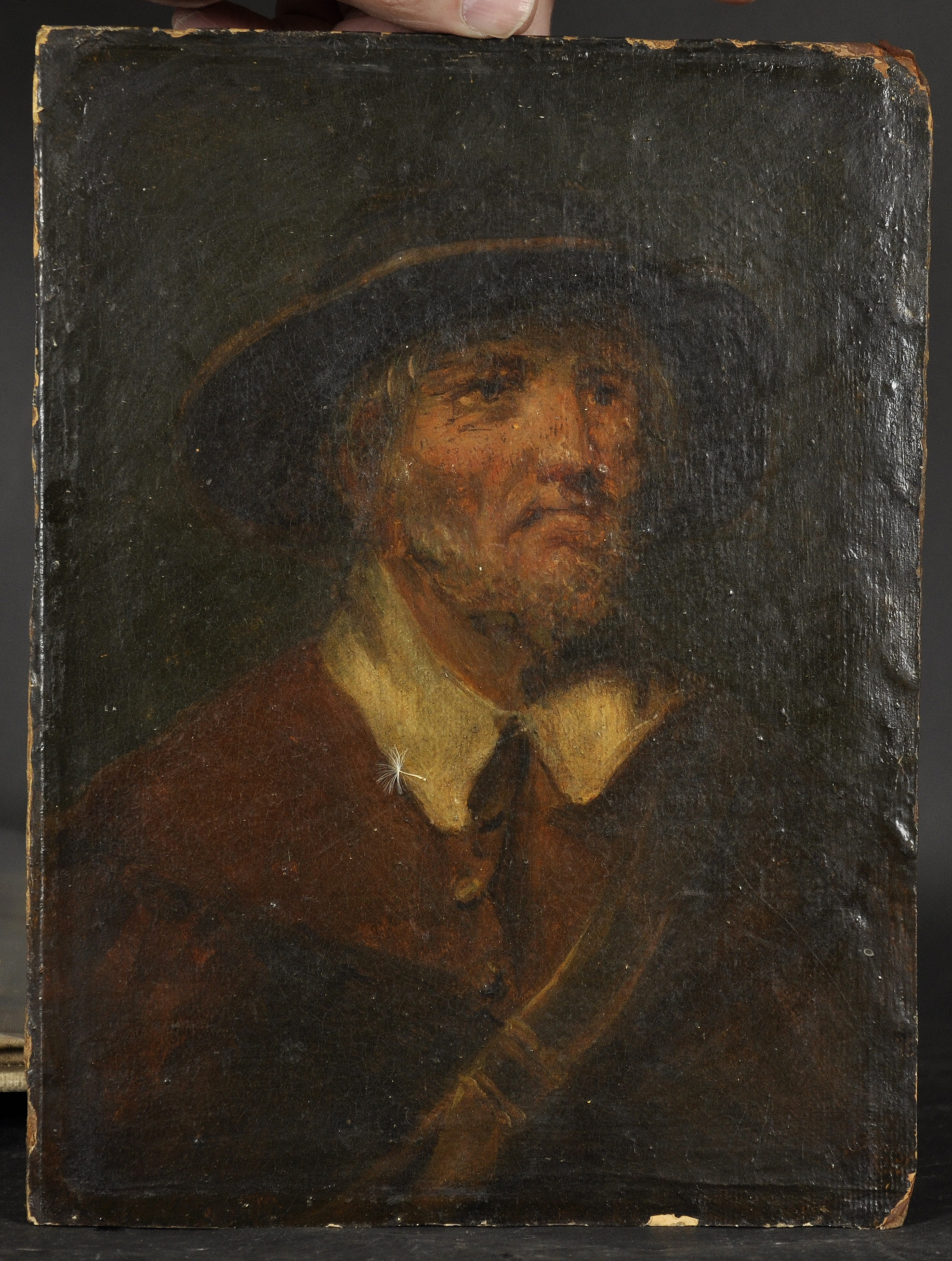 Circle of David Wilkie (1785-1841) British. Bust Portrait of a Man, wearing a Hat, Oil on Paper, - Image 2 of 4