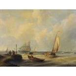 Hermanus Koekkoek Snr (1815-1882) Dutch. "A Breezy Day Off the Dutch Coast, with Fishermen on the