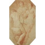 18th Century Italian School. Three Naked Figures, Sanguine, Octagonal, 16.25" x 10" (41.2 x 25.4cm).