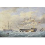 William Joy (1803-1867) British. "HMS Donegal Getting Underway", with Shipping in Choppy Waters,