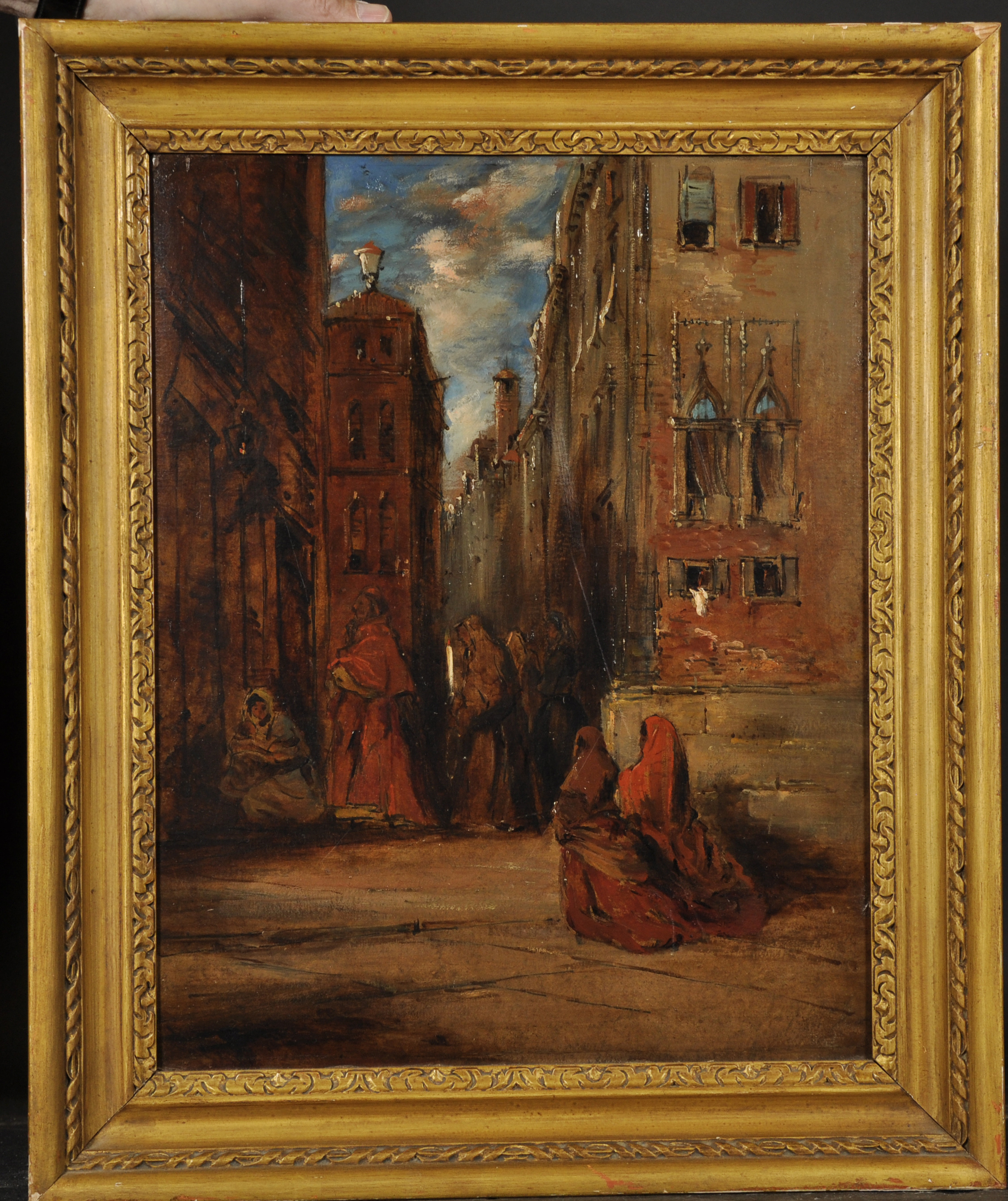 James Holland (1799/1800-1870) British. A Venetian Scene, with Figures entering a Church, Oil on - Image 2 of 5