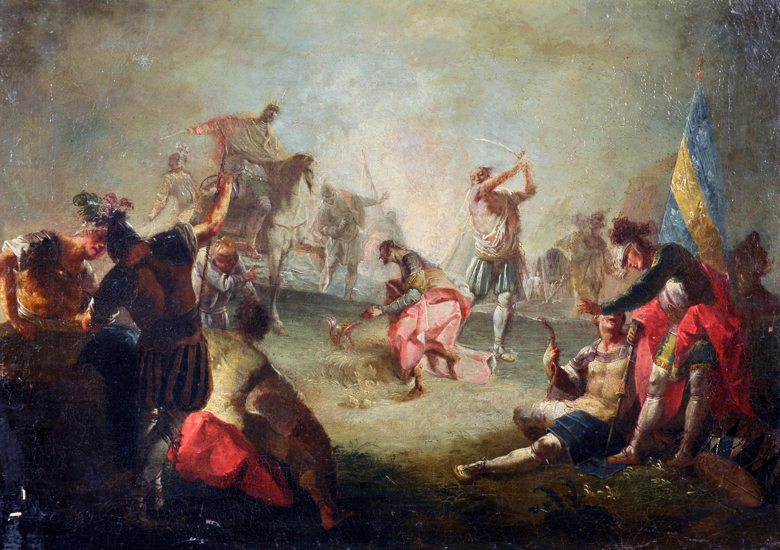 Early 18th Century Italian School. A Battle Scene, Oil on Canvas, Unframed, 15" x 21" (38.1 x 53.