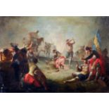 Early 18th Century Italian School. A Battle Scene, Oil on Canvas, Unframed, 15" x 21" (38.1 x 53.