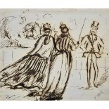 Attributed to Constantin Guys (1802/5-1892) French. A Study of Elegant Figures, Ink, Inscribed on