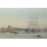 Henry Branston Freer (act.1870-1915) British. "Rochester", with Tall Ships, a Tug and other