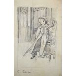Emily Eyres (c.1850-c.1910) British. Study of a Young Girl, Sitting in a Hall Chair, Pencil, Signed,