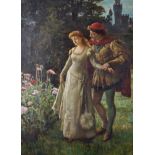 Sydney Muschamp (1851-1929) British. A Courting Couple, in the Garden, admiring Poppies, Oil on