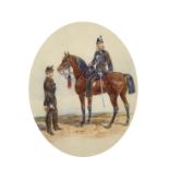 Orlando Norie (1832-1901) British. 'Volunteer Rifles', Military Officers with a Horse,