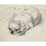 Vere Lucy Temple (1898-?) British. Study of a Pekingese, lying on a Bed, Pencil and Chalk, Signed in