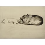 Cecil Charles Windsor Aldin (1870-1935) British. "Inseparable", Two Dogs Snuggling Up, Etching,