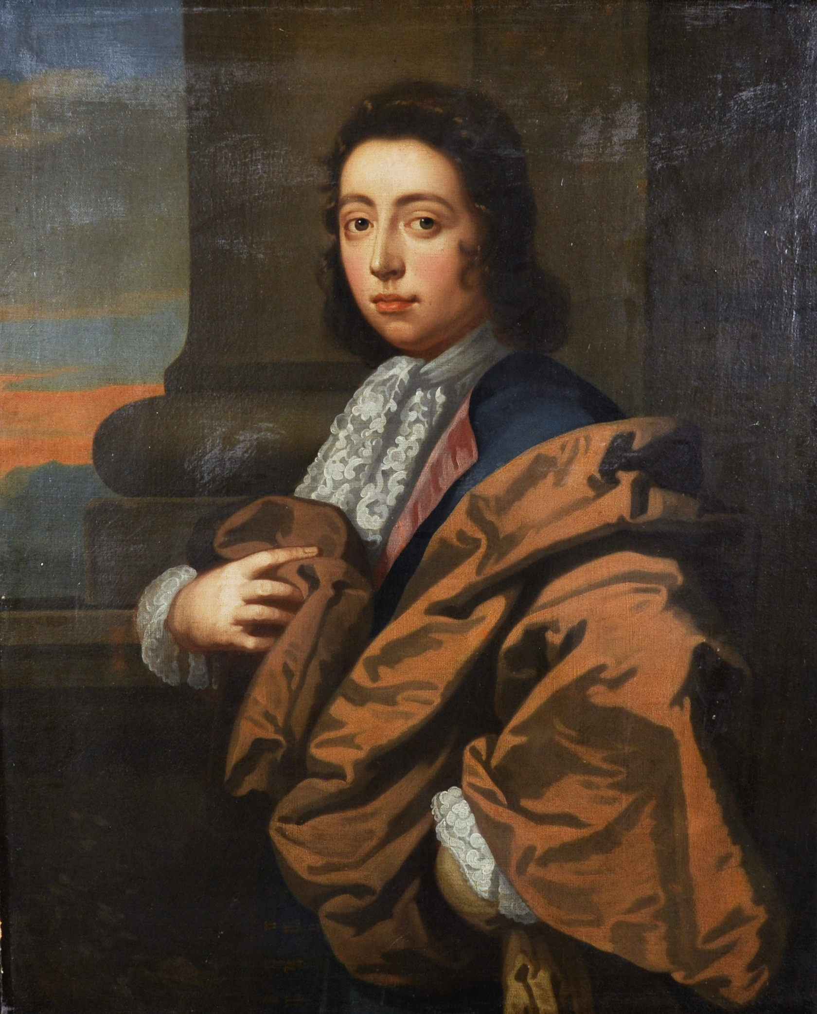 Circle of Godfrey Kneller (1646-1723) British. Portrait of a Nobleman, wearing a Brown Cape, Oil