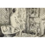 Edgar Holloway (1914-2008) British. "The Glass Queen", a Naked Lady seated on the edge of a Bath,