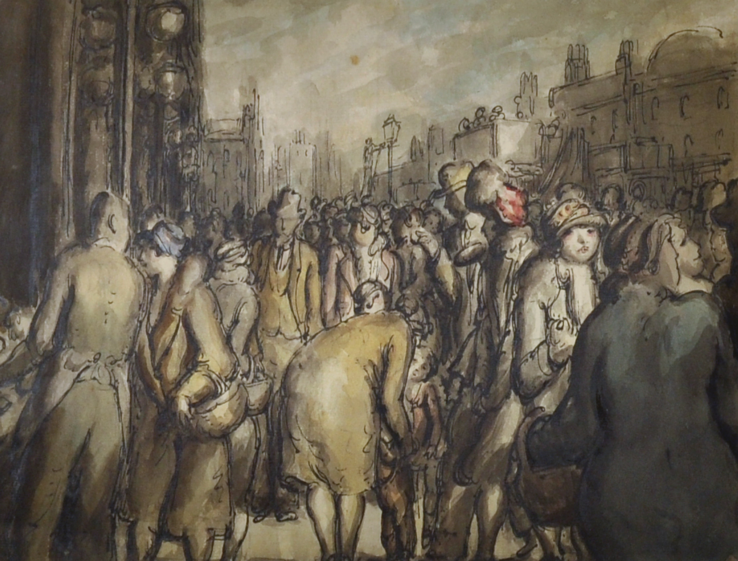 Harold Hope Read (1881-1959) British. A Busy Street Scene with Figures, Watercolour, 9.25" x 12.