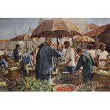 Wladimir Bolgarski Boregar (1913- ) Russian. "Market", a Vegetable Market Scene in Shanghai, Oil