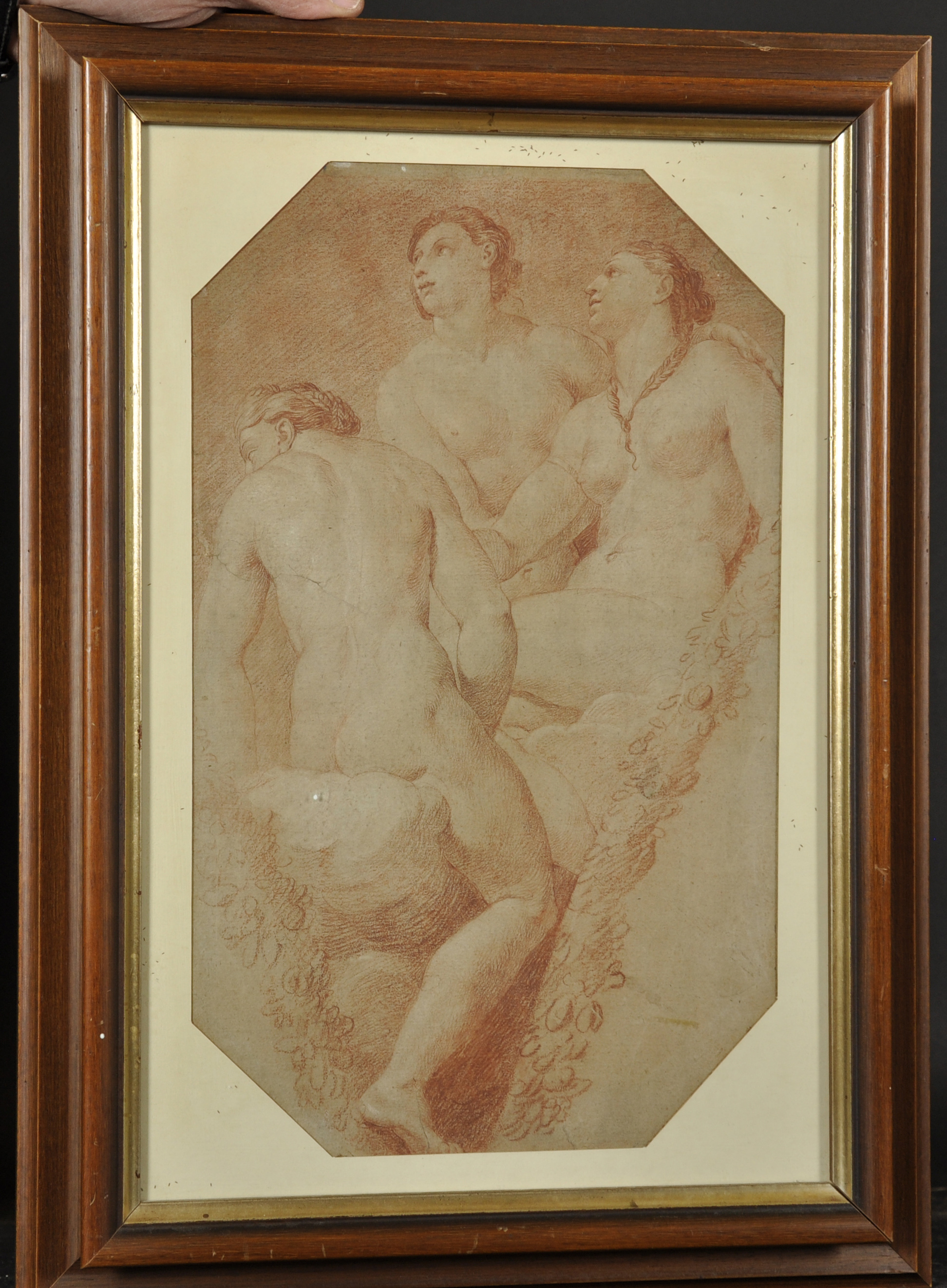 18th Century Italian School. Three Naked Figures, Sanguine, Octagonal, 16.25" x 10" (41.2 x 25.4cm). - Image 2 of 4