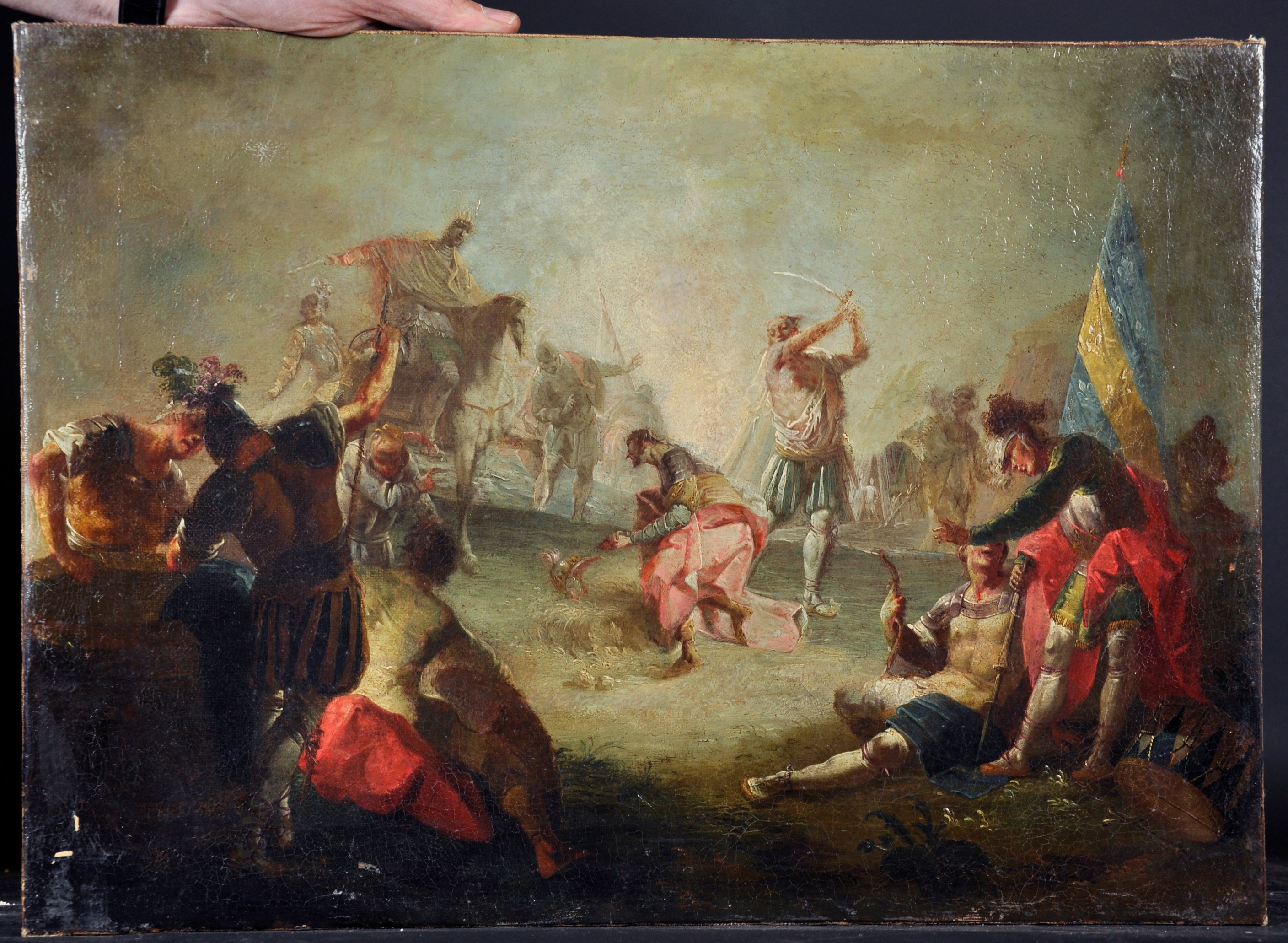 Early 18th Century Italian School. A Battle Scene, Oil on Canvas, Unframed, 15" x 21" (38.1 x 53. - Image 2 of 7